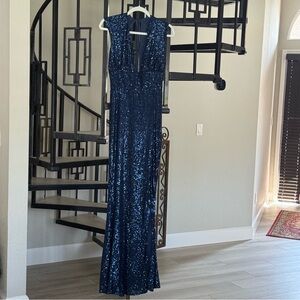 NWT Love and Lemonade Midnight Blue Sequined Gown